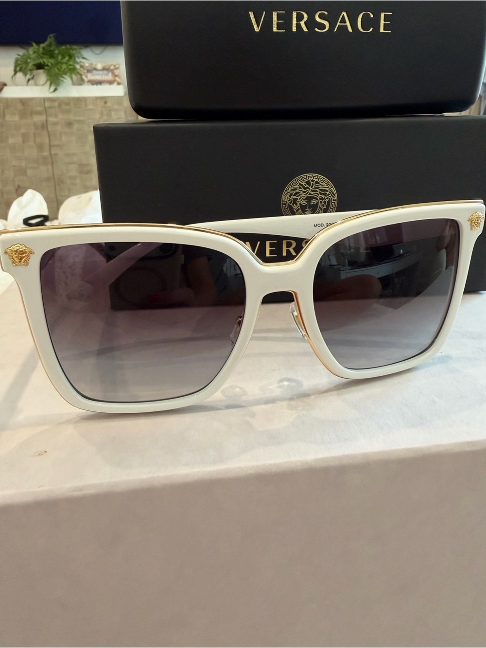 Versace White Sunglasses with Gold Accents